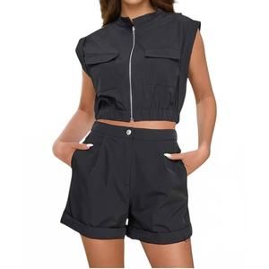 NEW MILK & HONEY short sleeve vest top with rolled up short set in black